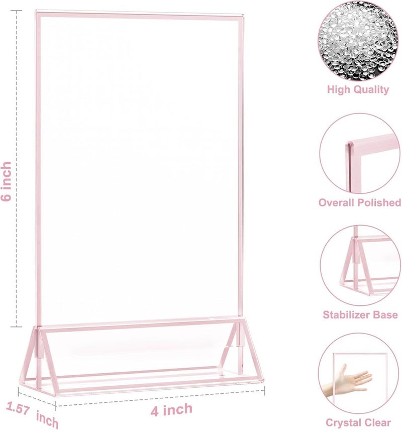 EHWINE 12 Pack Acrylic Sign Holder 4 x 6, Double-Sided Stand up Table Top Sign Holders, Pink Acrylic Picture Frame Menu Flyer Paper Holder Display Stand for Office Business Store Wedding Party - Image 4